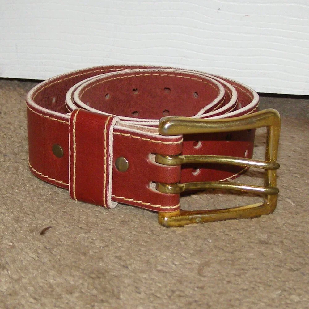 Men's Vintage Belt size 36 Brass Buckle Double Hole 